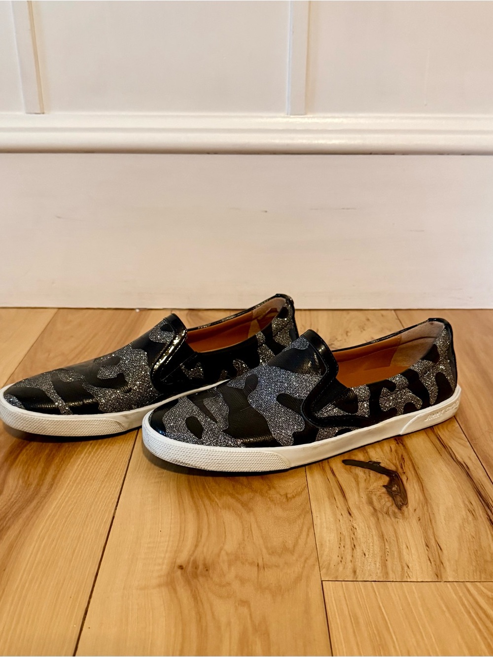 Jimmy Choo Black and Silver Glitter Slip-On Sneakers